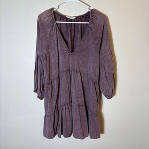 Talulah Purple Tiered Dress Long Sleeve V Neck‎ Casual Cotton Size Medium